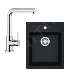 Franke Sets - Küchenset T51, Tectonite-Spüle SID 610-40 Und Spültischarmatur FN 0147.031, Schwarz/verchromt 114.0508.411