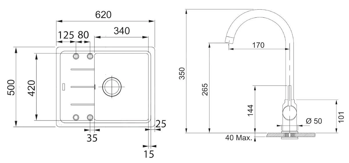 Franke Sets - SET G172, Fragranitspüle BFG 611-62 Mit Armatur FP 9000.071, Onyx/Onyx 114.0619.578 4 Franke Sets - SET G172, Fragranitspüle BFG 611-62 Mit Armatur FP 9000.071, Onyx/Onyx 114.0619.578 – Bild 2