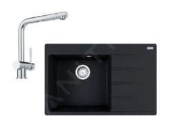 Franke Sets - Set G216, Fragranit Spülbecken CNG 611-78 TL/2 Und Küchenarmatur Samoa, Onyx/Chrom 114.0650.796
