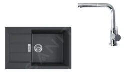 Franke Sets - SET T88, Tectonite-Spüle S2D 611-78 XL Mit Armatur FN 0147.031, Schwarz/Chrom 143.0618.741