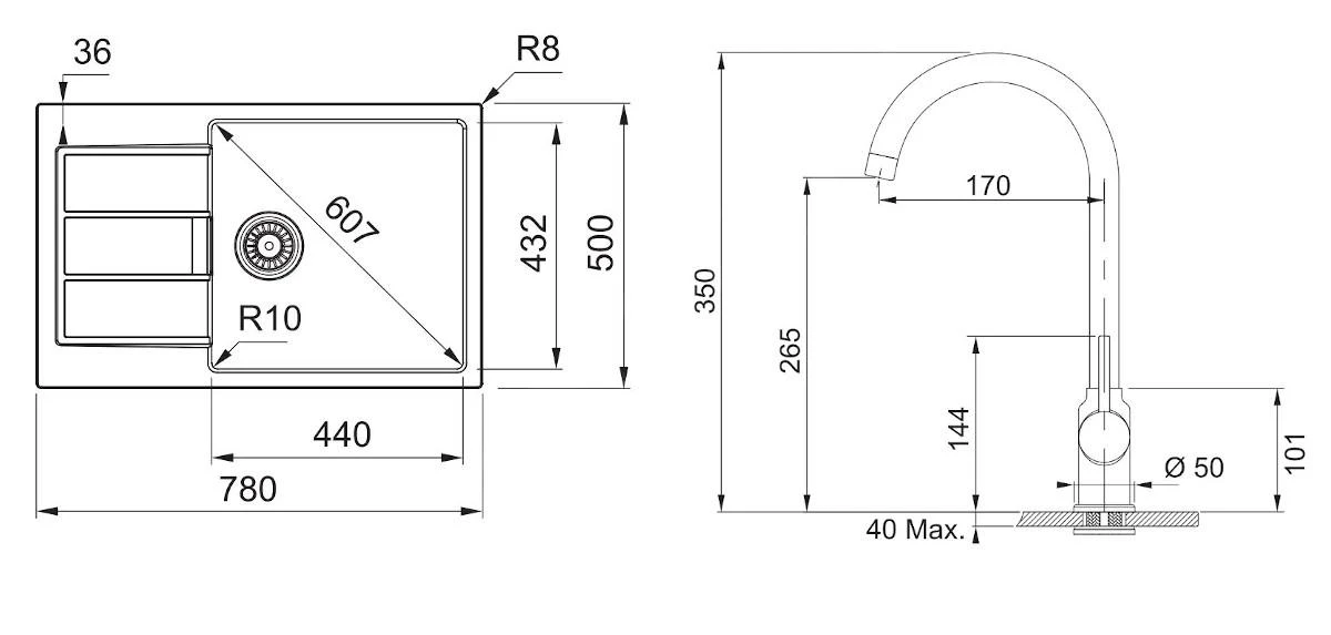 Franke Sets - SET T90, Tectonite-Spüle S2D 611-78 XL Mit Armatur FP 9000.099, Schwarz/Graphit 143.0618.752 4 Franke Sets - SET T90, Tectonite-Spüle S2D 611-78 XL Mit Armatur FP 9000.099, Schwarz/Graphit 143.0618.752 – Bild 2